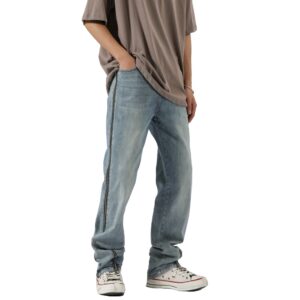 Men's Light Blue Mid-Rise Stretch Cotton Denim Jeans S-XXL