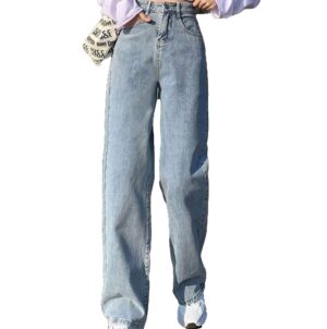 Blue Cotton Wide-Leg Pants, Breathable Fashion S-XL