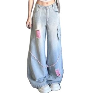 Blue Wide-Leg Denim Jeans, Cotton Comfort, Wide Waist