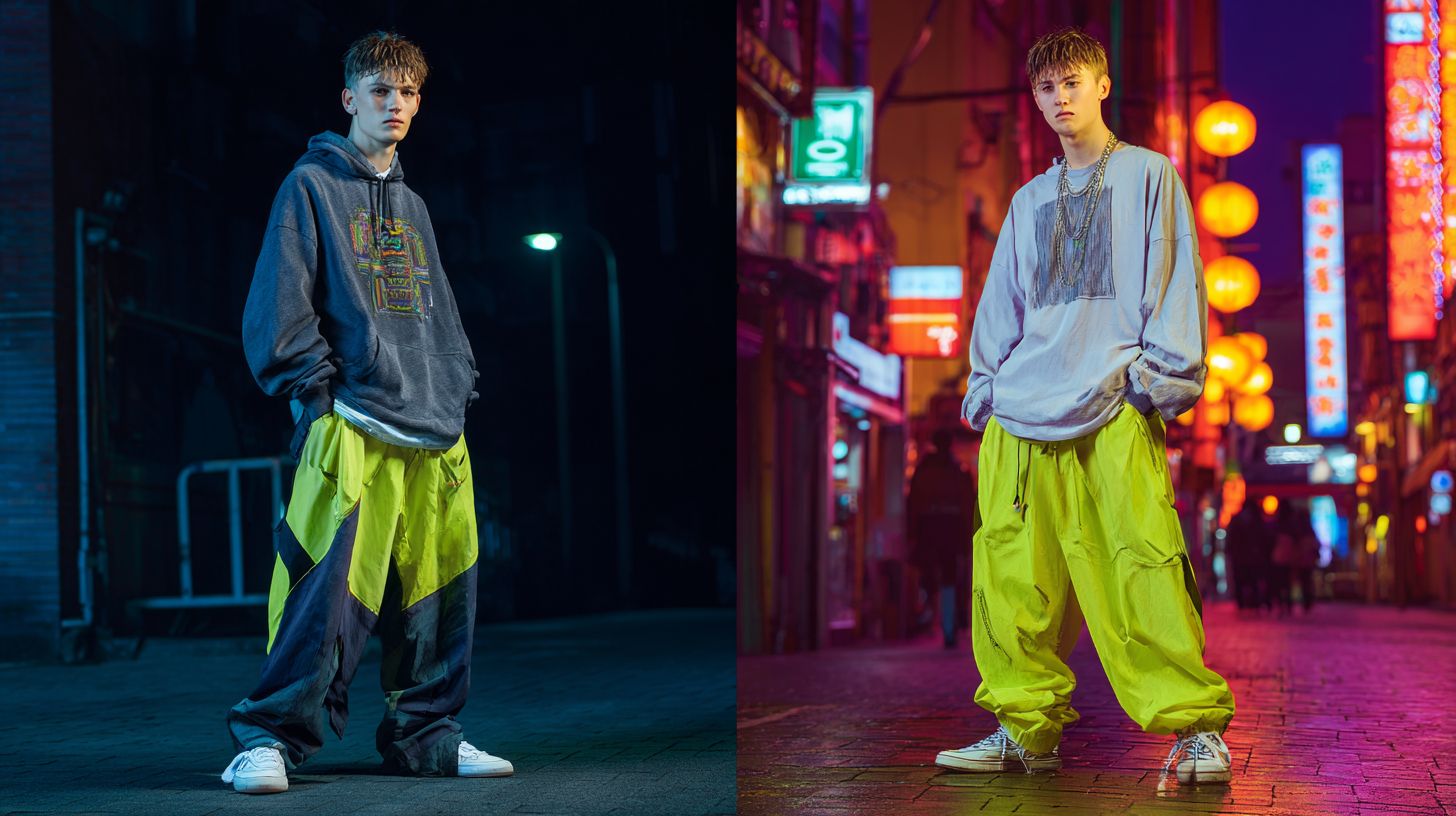 What fabrics and materials make baggy jeans or wide leg pants ideal for streetwear?